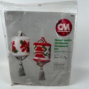 Columbia Minerva Needlepoint Christmas Ornament Kit Bell Poinsettia Lanterns VTG